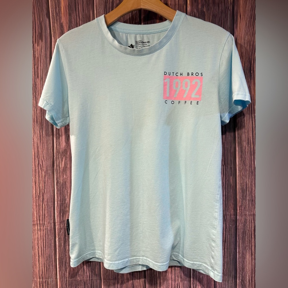 Dutch Bros Light Blue T-Shirt with Pink Logo - Size Large